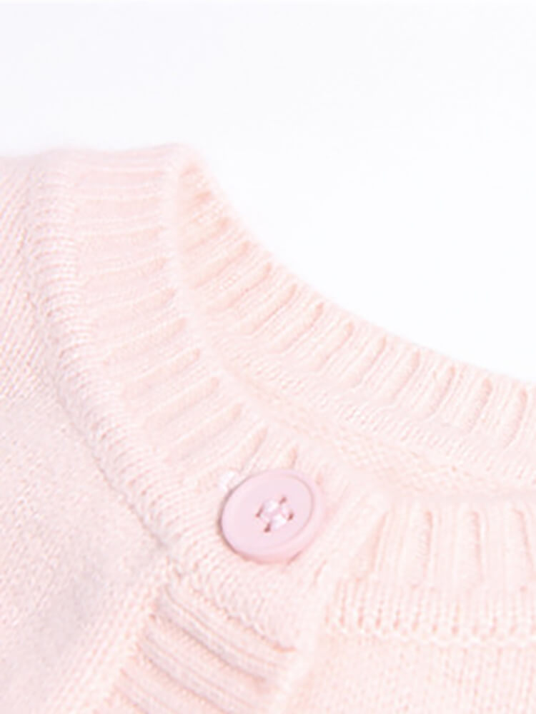 Girls Light Pink Embroidered Flower Cashmere Cardigan